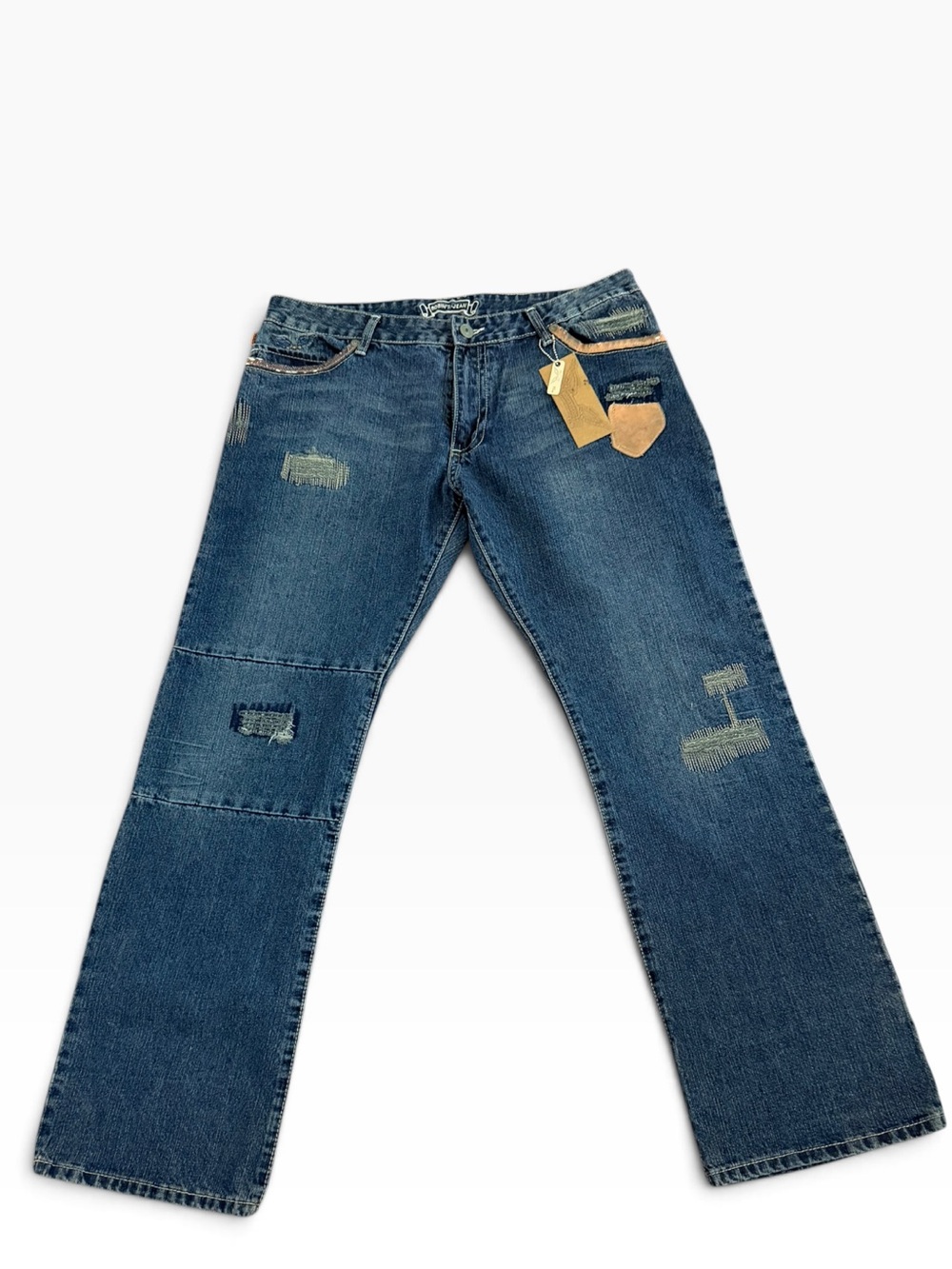 Robin’s Jean Men’s 38 NWT Distressed Leather Studded Star Y2K Flare Jeans